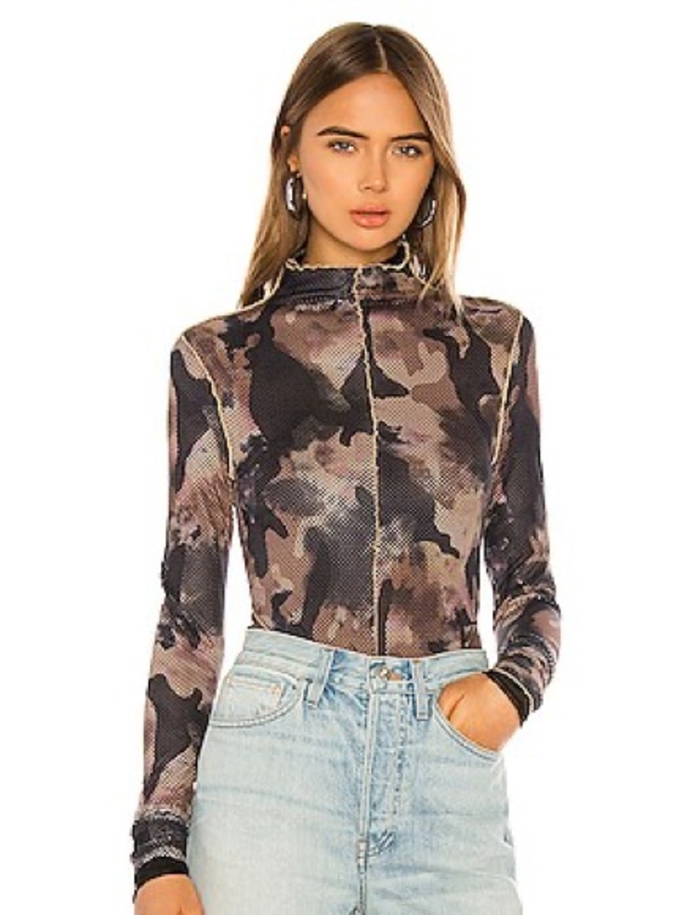 I.AM.GIA Delara Camo Mesh Bodysuit Size Medium